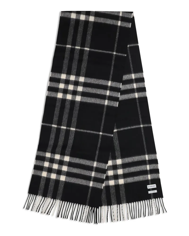 Burberry Embroidered Check Cashmere Scarf — Black Black