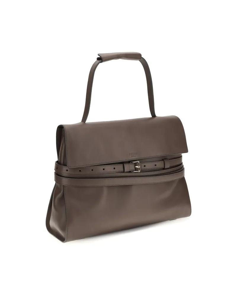 Moschino Women's Tie Me Top Handle Bag Brown Calf Leather Bos Brown