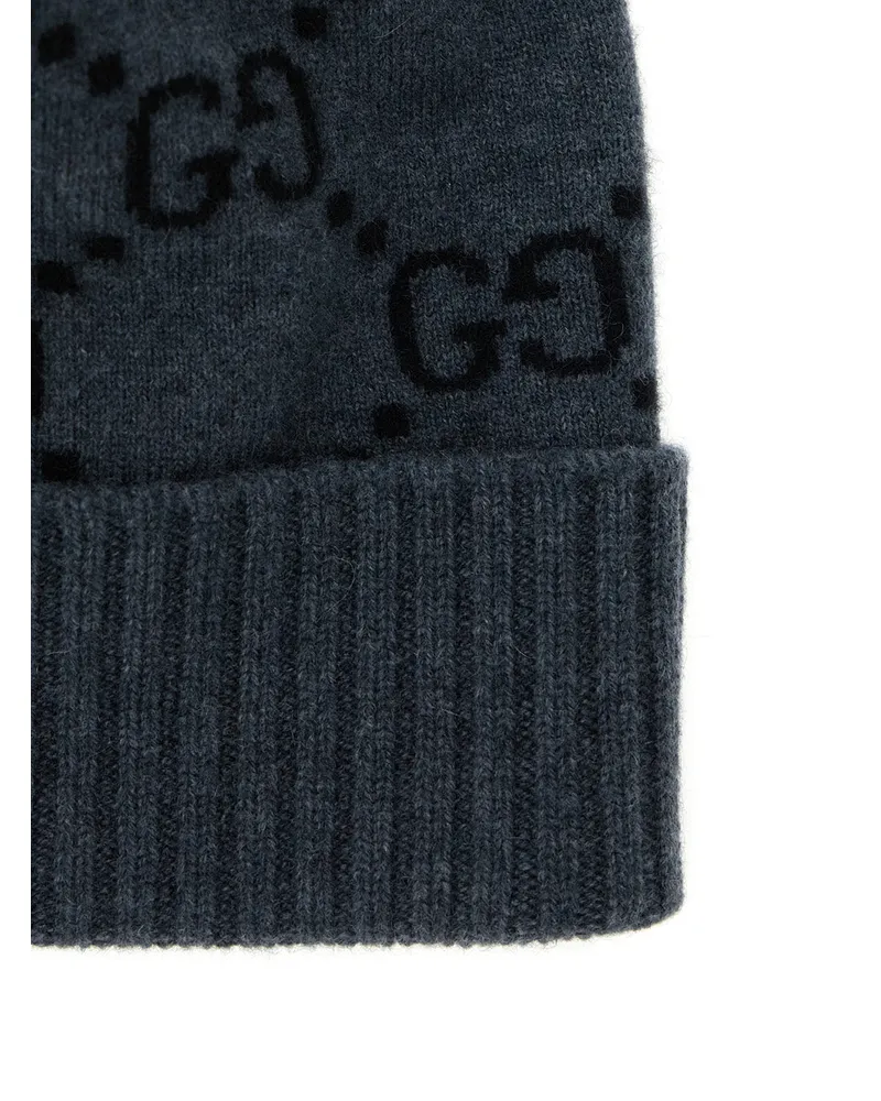 Gucci Men's Beanie Gg Jacquard Grey Cashmere Hat Gray