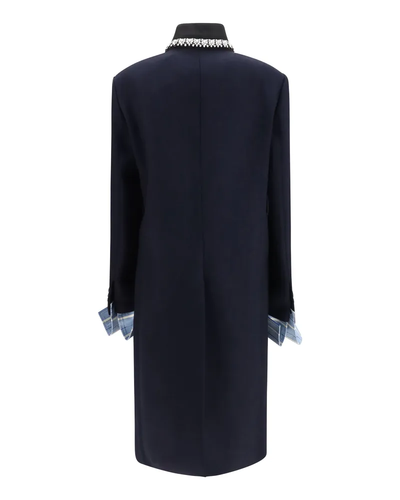 Prada Women's Double Wool Coat Bleu Fleece Ovis Aries Navy