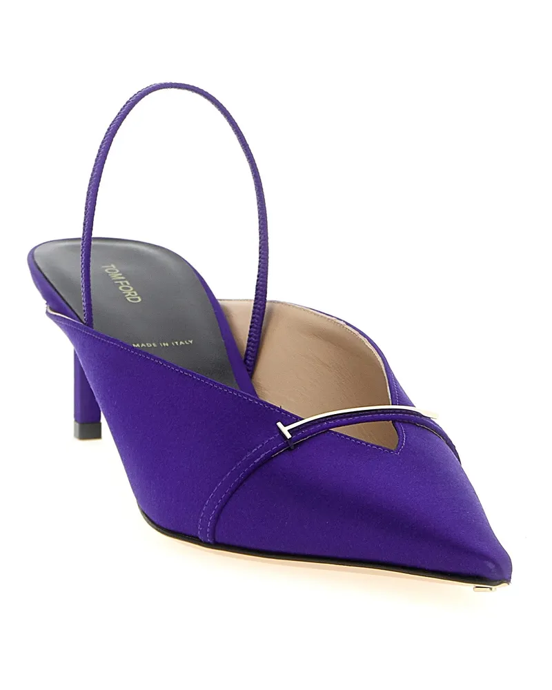 Tom Ford Women's Julianne Slingback Heel Purple Viscose Silk Brass Purple
