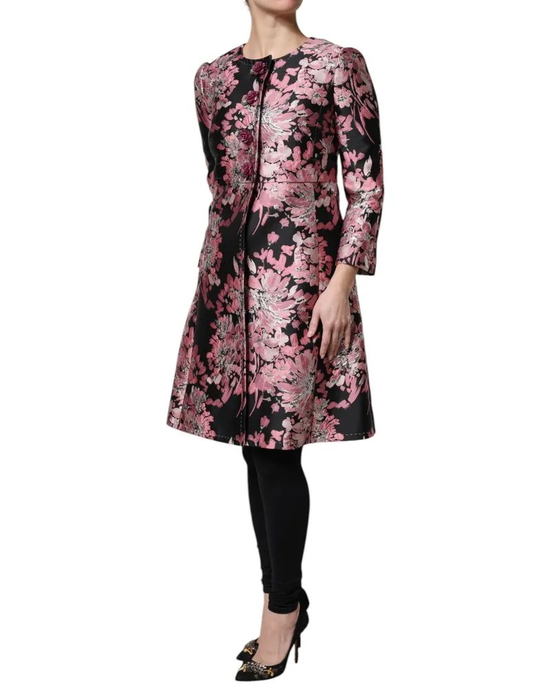 Dolce & Gabbana Women's Pink Black Floral Brocade Trenchcoat Jacket Clothing Pink