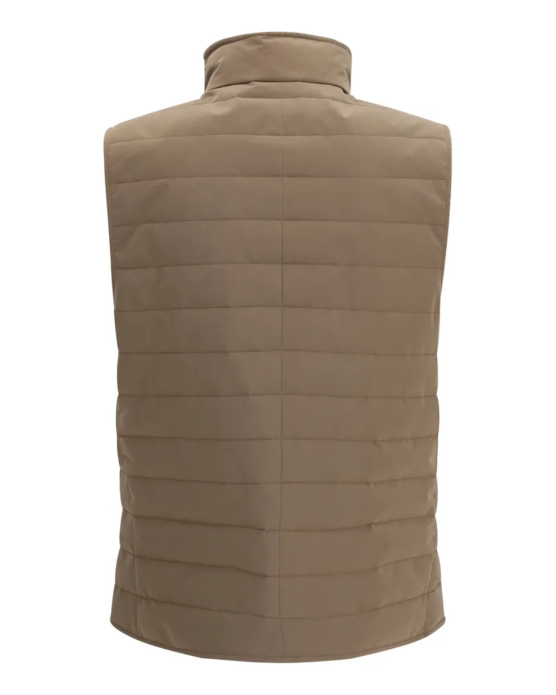 Brunello Cucinelli Men's Quilted Vest Jacket Nocciola+panama Polyester; Polyamide Down Coat Beige