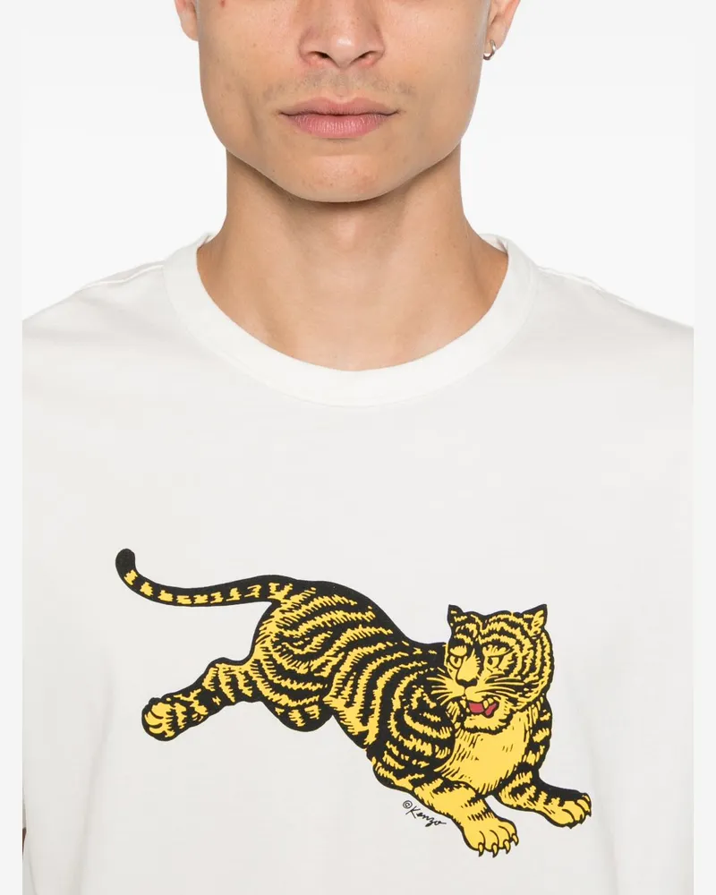 Kenzo Tiger-Embroidered Cotton T-Shirt — White White