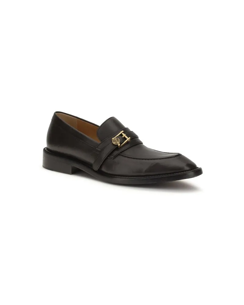 Versace Men's Black Calf Leather Bos Taurus Slip-On Loafers Black
