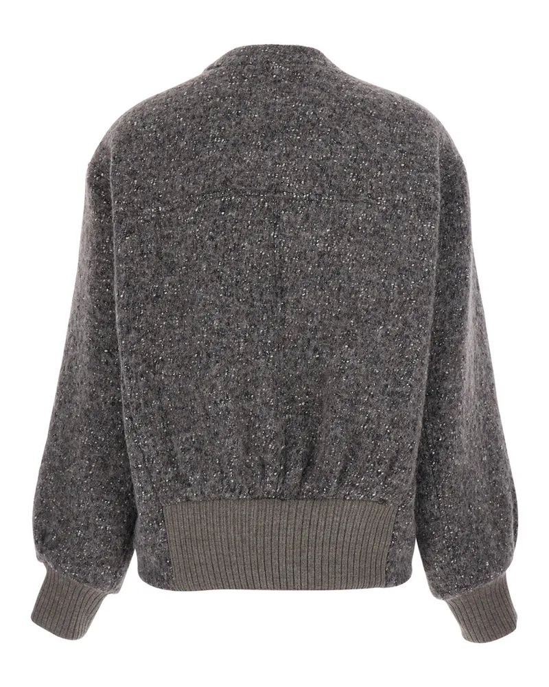 TELA V-Neck Tech Fabric Sweater — Gray Gray
