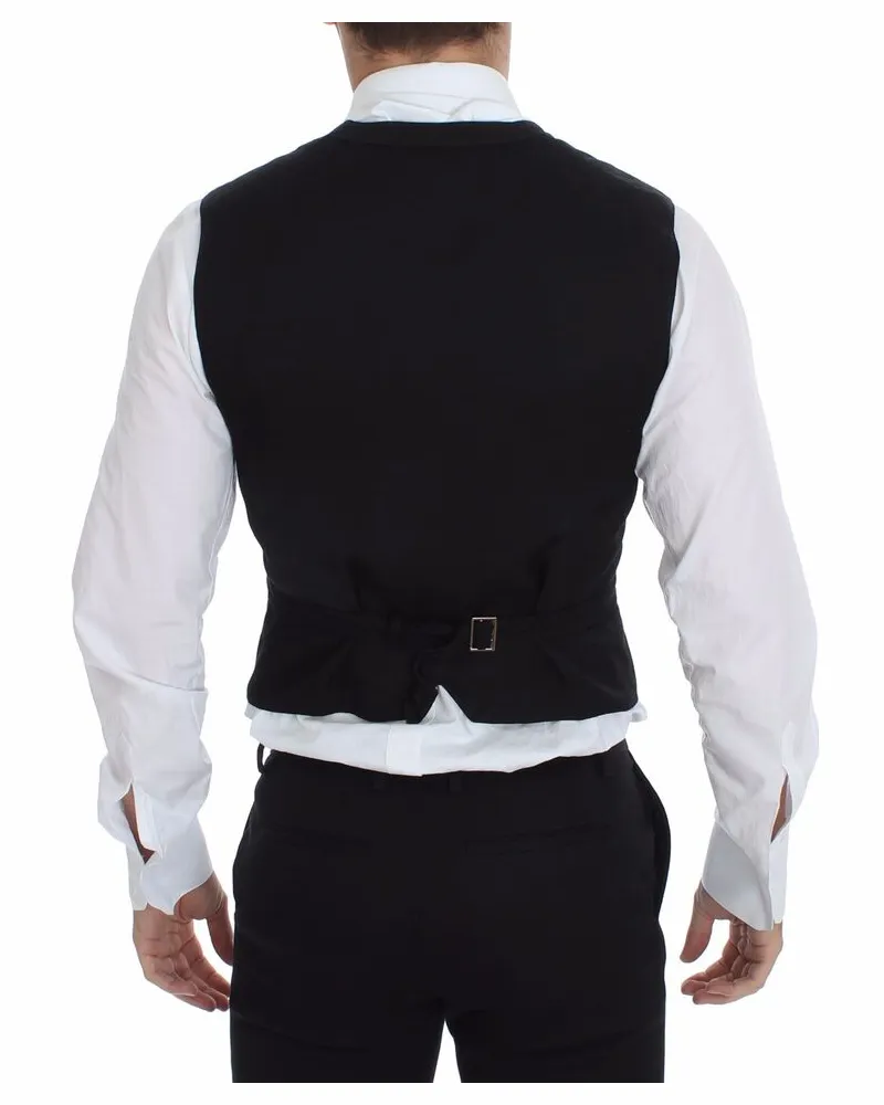 Dolce & Gabbana Men's Black Flax Cotton Dress Vest Blazer Black