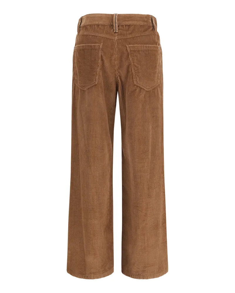 Brunello Cucinelli Women's Straight Velvet Pants Dattero Cotton Trousers Beige
