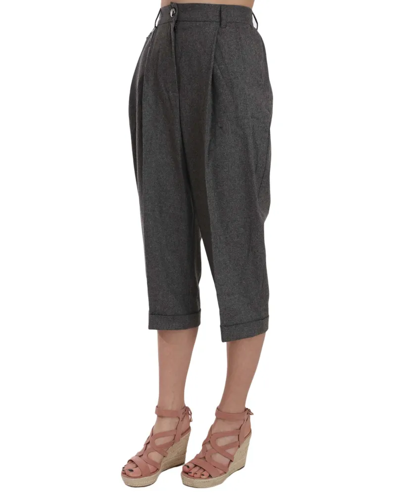 Dolce & Gabbana Women's Wool Cropped Trouser Pleated Pant Gray Virgin Cashmere Gray