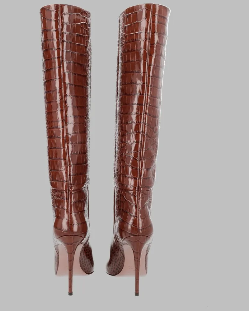 Paris Texas Stiletto Heel Calf Leather Boots — Brown Brown