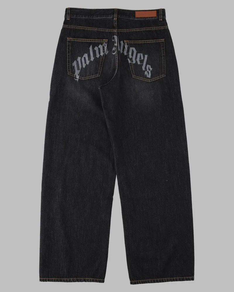 Palm Angels Logo Loose-Fit Denim Jeans — Black Black