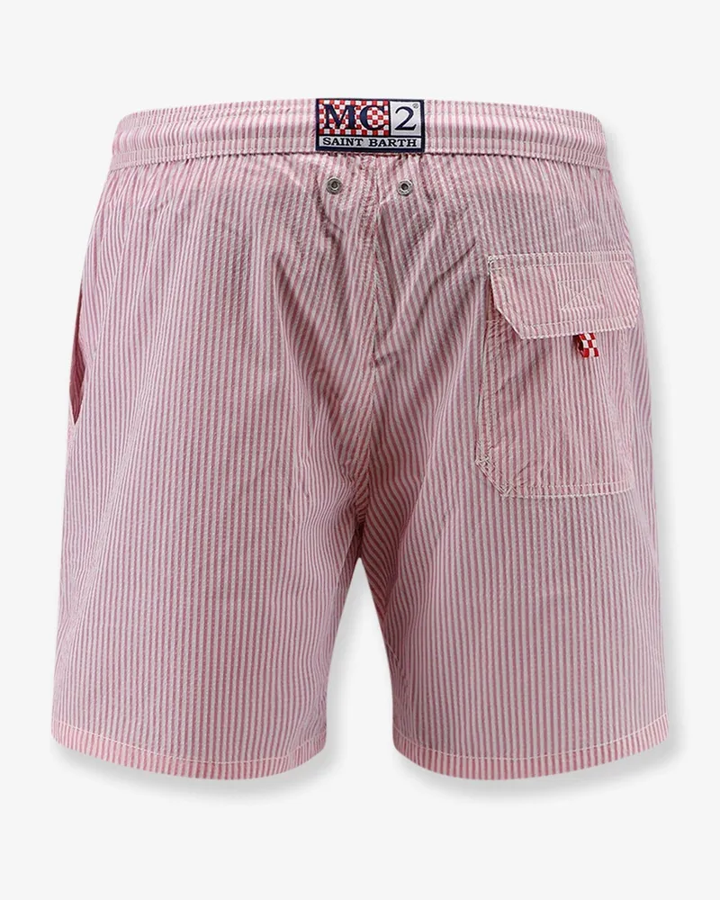 MC2 Saint Barth Men's Swim Trunks Striped Motif Pink Polyester Shorts Pink