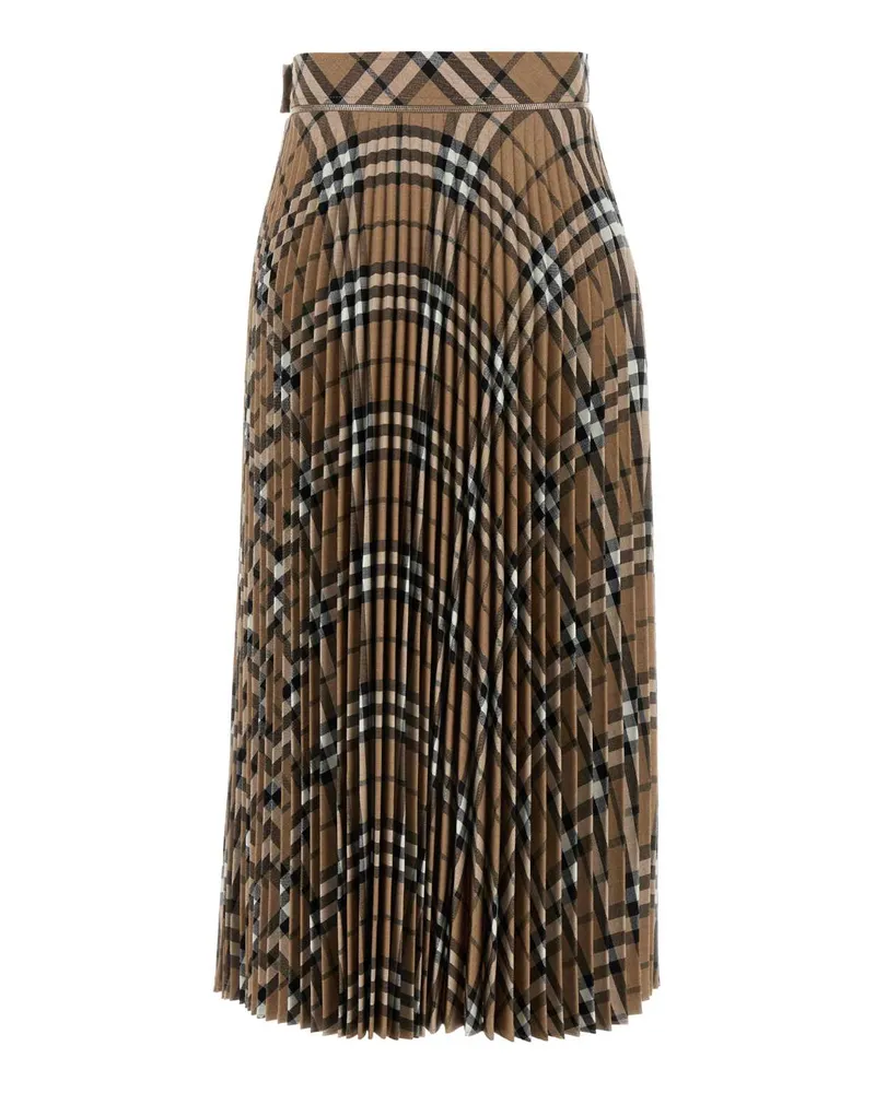 Burberry Women's Embroidered Polyester Blend Skirt Lindenipcheck Exterior: Wool Gonne Beige