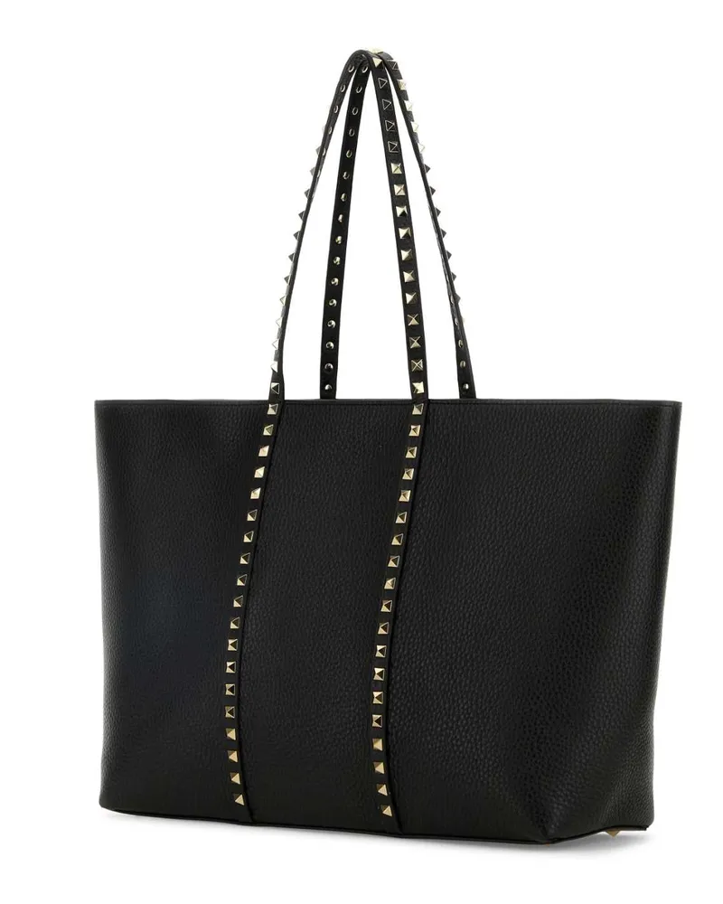 Valentino Garavani Women's Black Leather Medium Rockstud Shopping Bag Nero Borse A Mano Black