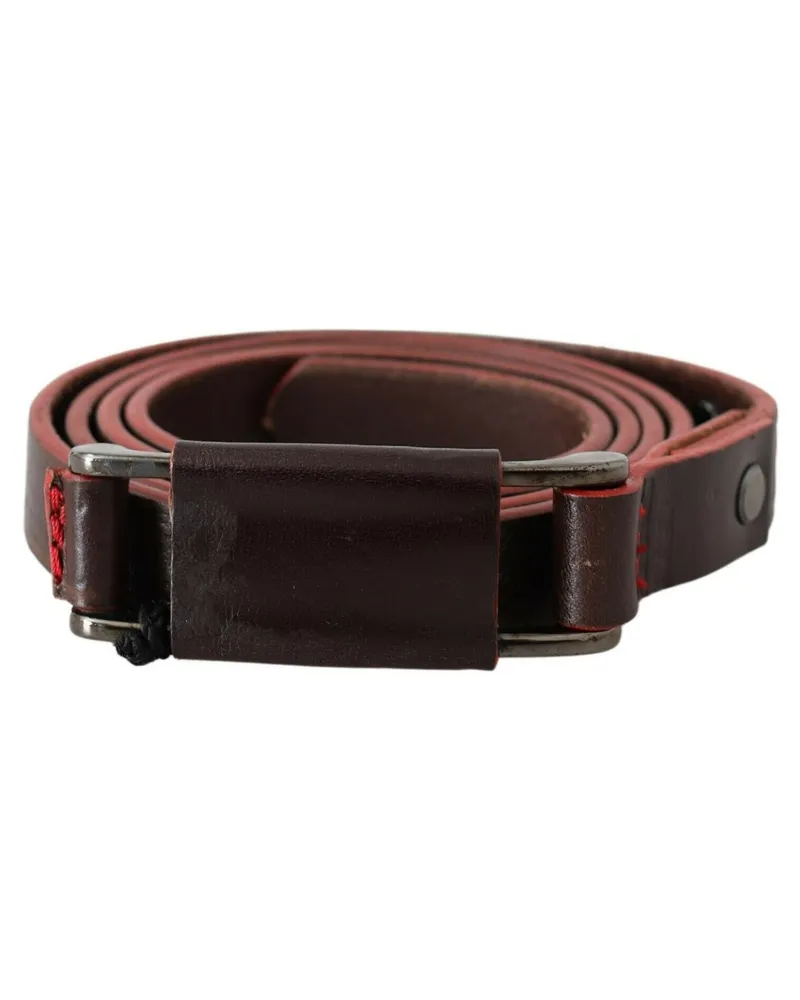 CoSTUME NATIONAL Women's Brown Leather Double Rustic Silver Buckle Belt Brown