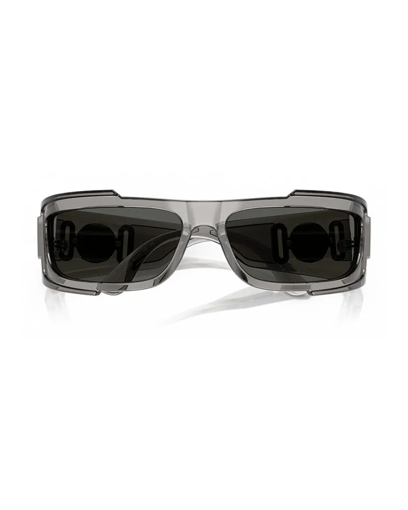 Versace Men's Sunglasses Rectangle Full Rim, Grey Transparent Frame And Dark Lens Ve4446593-87 One Color Gray