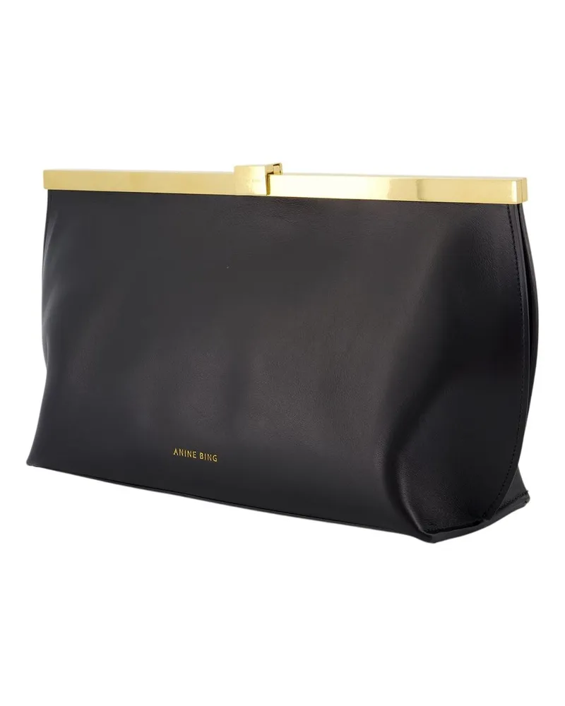 Anine Bing Calfskin Leather Clutch — Black Black
