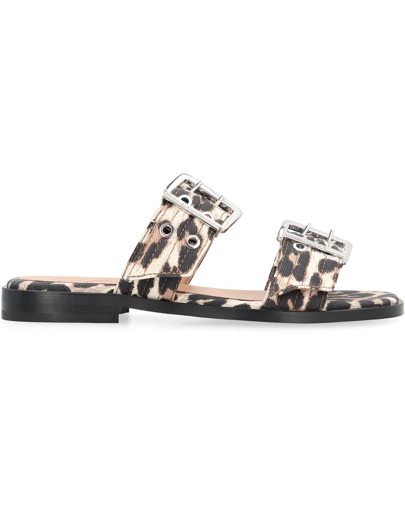 Ganni Women's Feminine Leopard Slides Animalier Elastane Sandal Beige