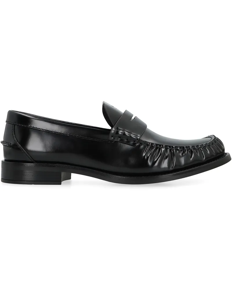 Prada Women's Brushed Leather Moccasins Black Calf Loafers Black