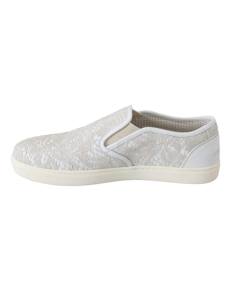 Dolce & Gabbana Women's White Leather Lace Slip On Loafers Shoes Cotton White