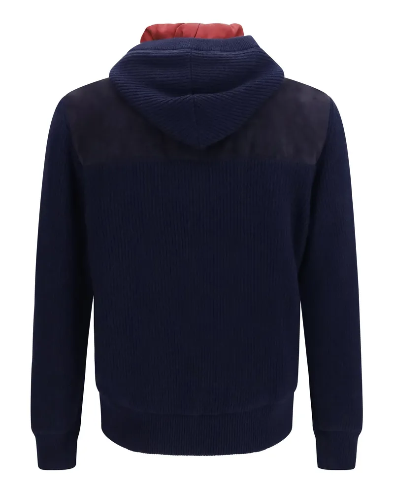 Brunello Cucinelli Men's English Knit Jacket Navy Calf Leather Bos Taurus Navy