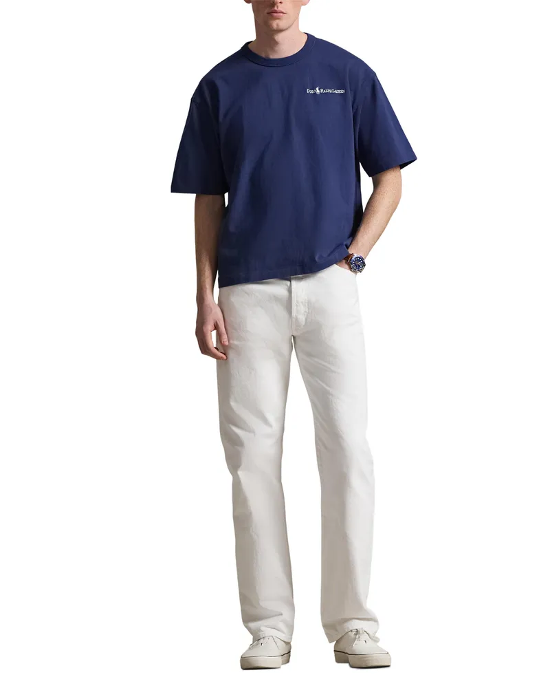 Ralph Lauren Men's T-Shirt Ribbed Crewneck Blue Cotton T-Shirts And Polos Navy