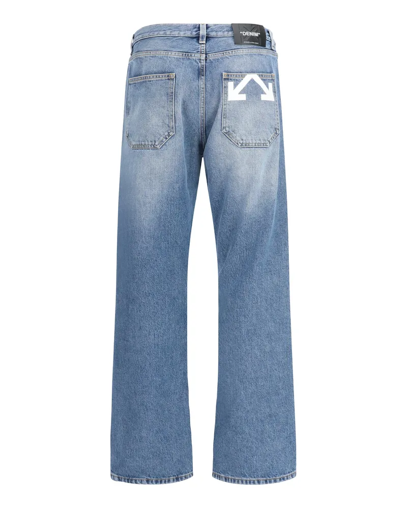 OFF-WHITE Men's Jeans Half Arrow Light Medium Blue Cotton Trousers Blue