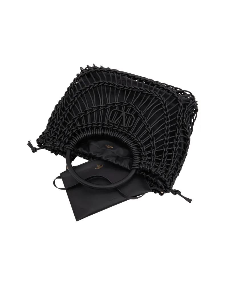 Valentino Garavani Allknots Woven Leather Shopper Bag Nero Black Black