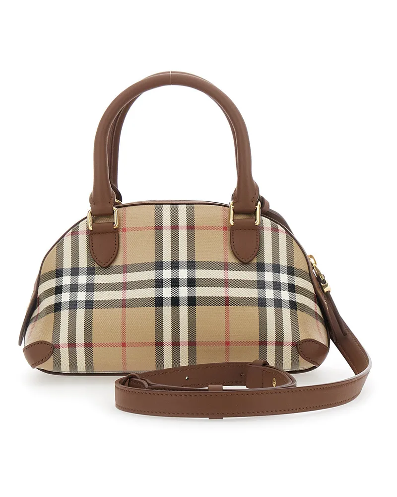 Burberry Women's Handbag Primrose Beige Check Canvas Cotton Handbags Hand Bags Beige