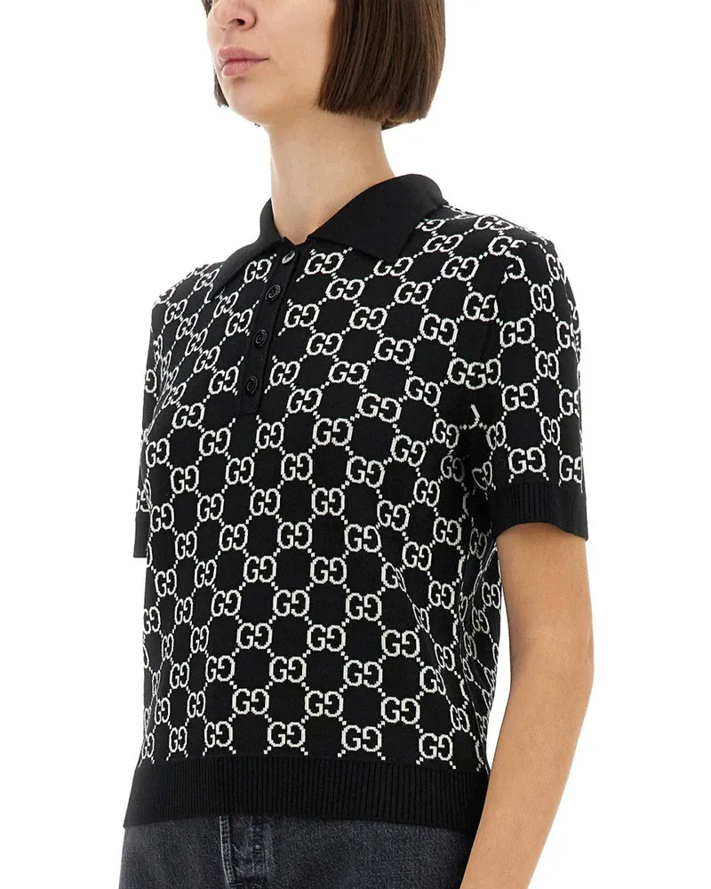 Gucci Reversible Wool Jacquard Polo Shirt — Black Black