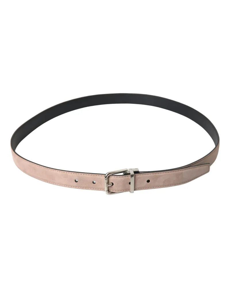 Dolce & Gabbana Suede Leather with Silver Buckle Belt — Beige Beige