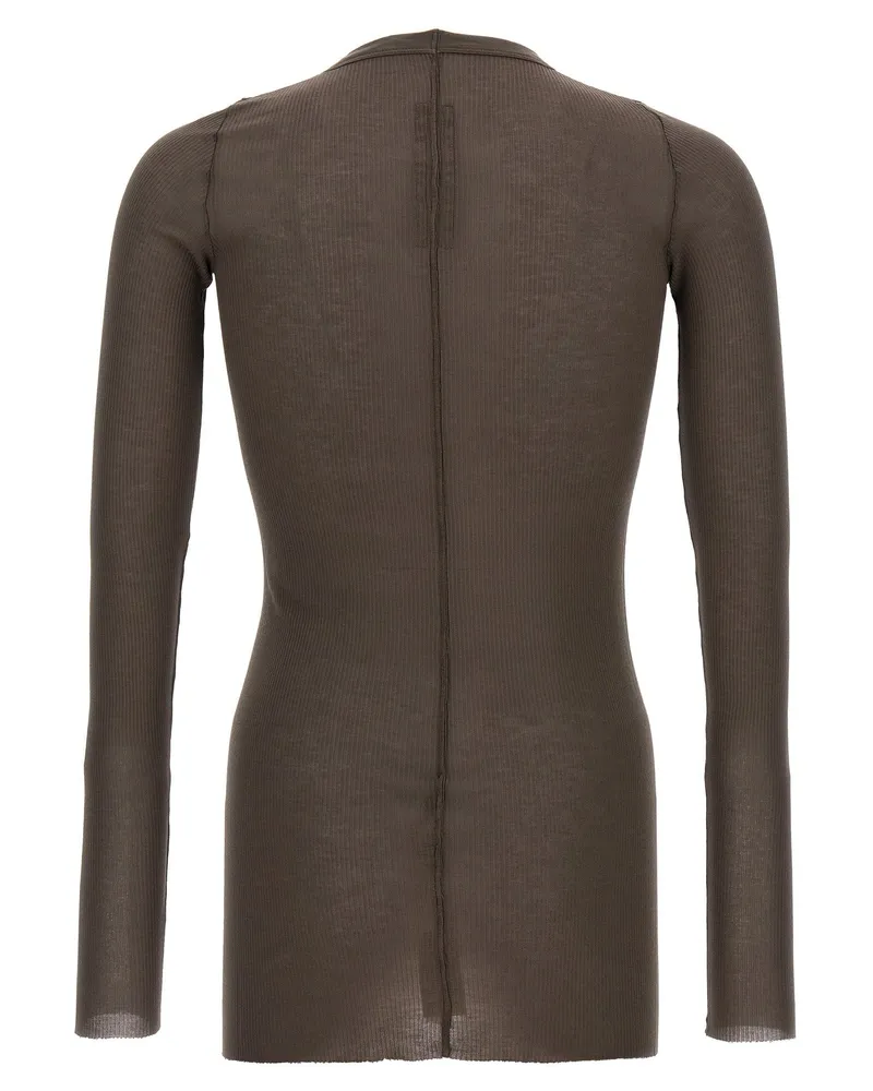 Rick Owens Ribbed Viscose and Silk Blend T-shirt — Brown Brown