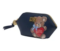 Women's Bear-Embroidered Lambskin Coin Purse Black