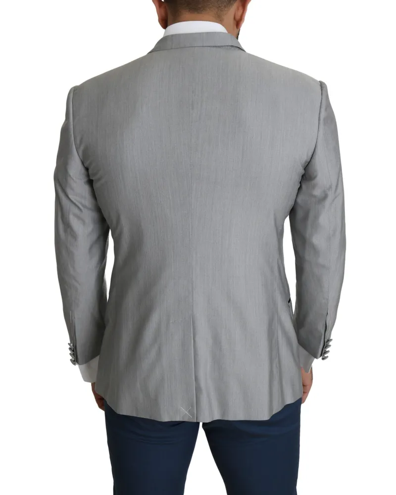 Dolce & Gabbana Men's Light Gray Single Breasted Sartoria Blazer Silk Virgin Wool Polyester Clothing Gray