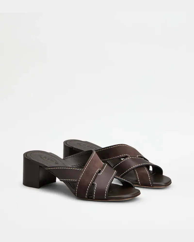 TOD'S Leather Strappy Sandal — Brown 
