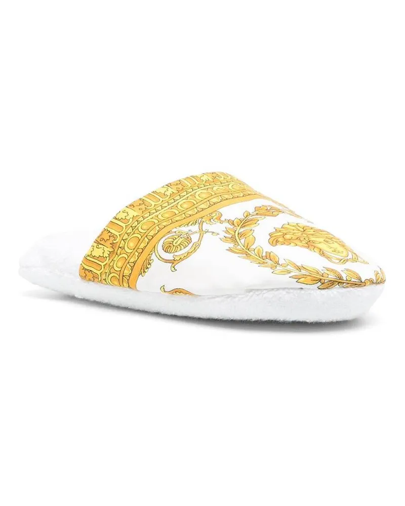 Versace Unisex Slippers Both Slides Ecoleather White Cotton Flat Shoes White