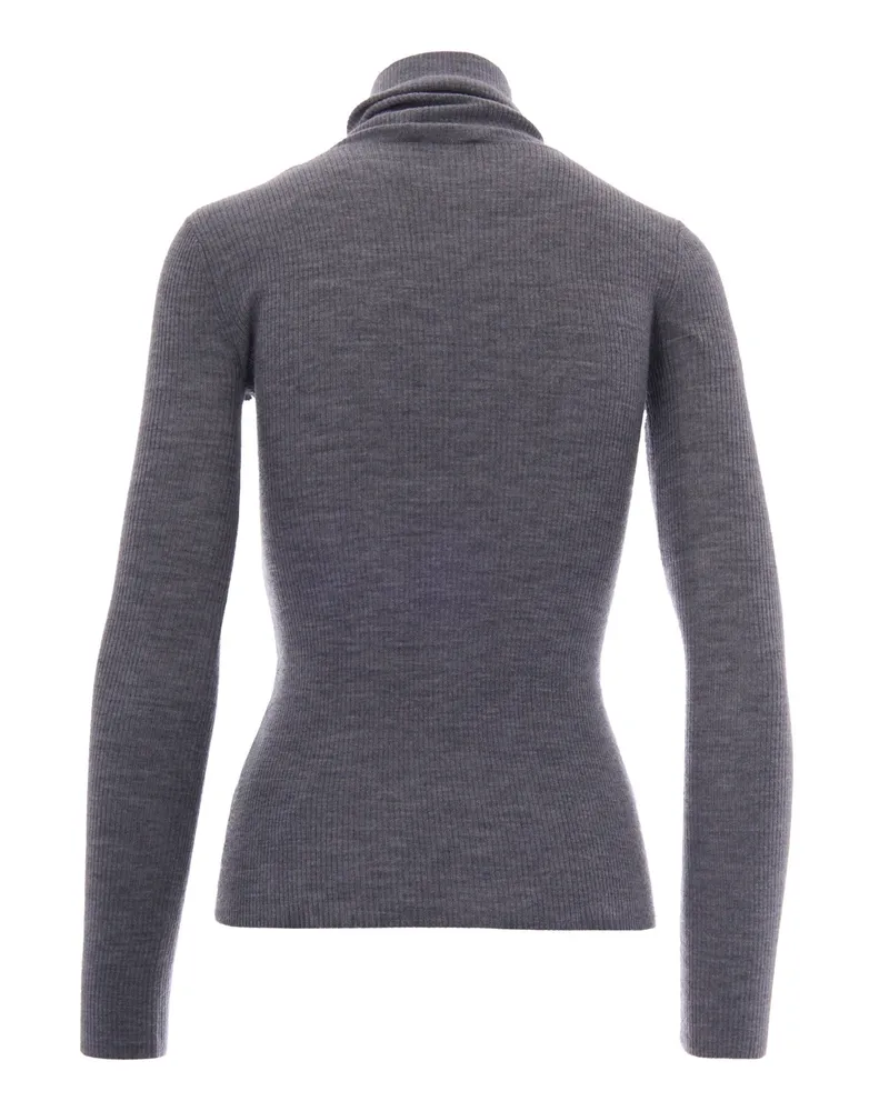 Elisabetta Franchi Women's Ribbed Turtleneck Sweater Grey Melange-Ivory Wool Elastane Jumpers Melange/ivory Gray