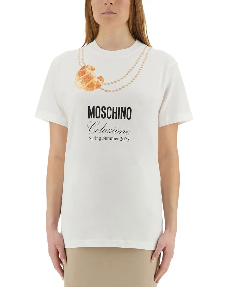Moschino Logo-Print Cotton T-Shirt — White White