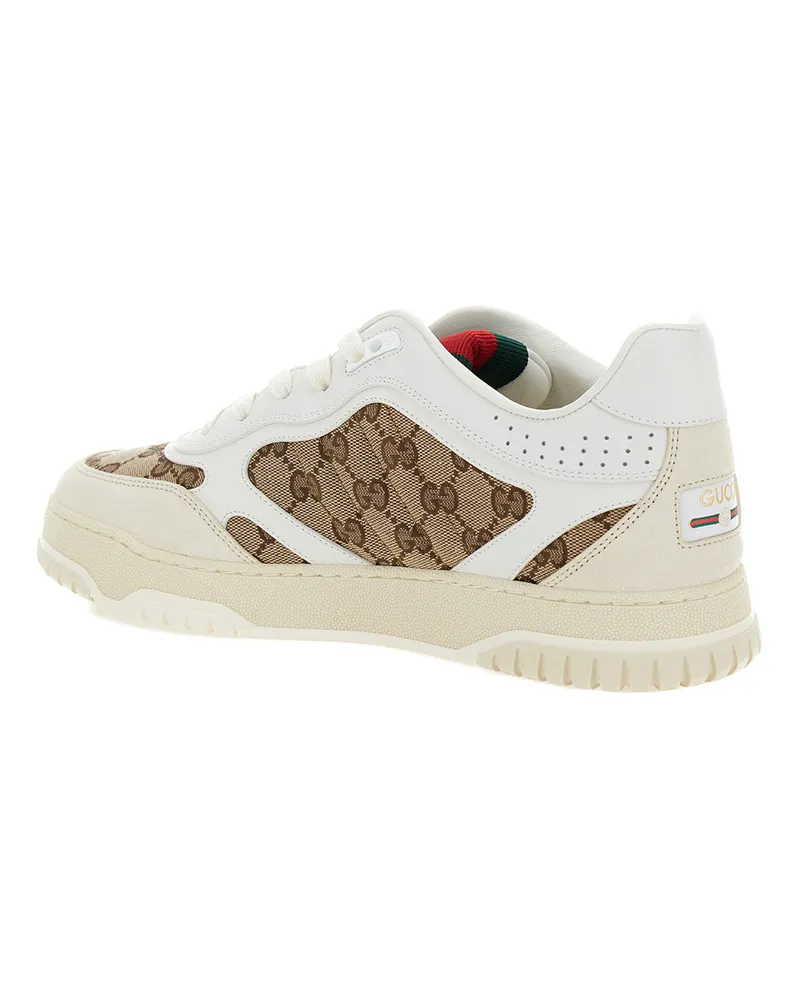 Gucci Men's Low Sneakers Re-Web Beige Leather White Calf Trainers White