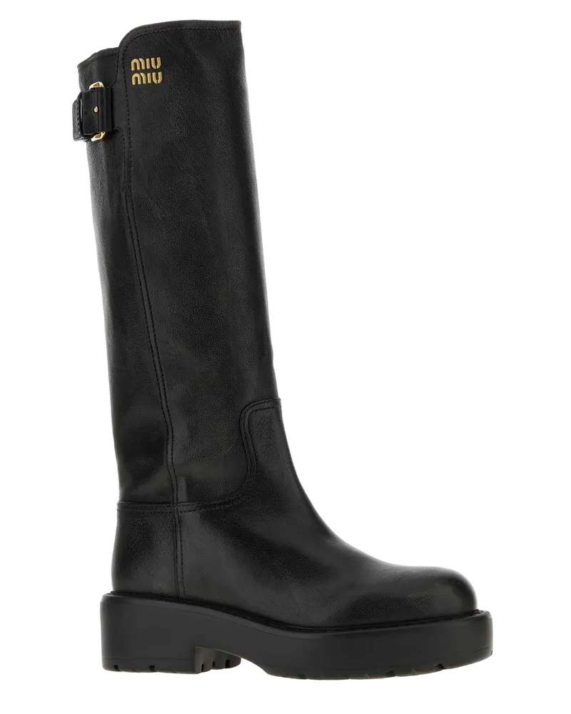 Miu Miu Women's Black Leather Boots Nero Stivali Black