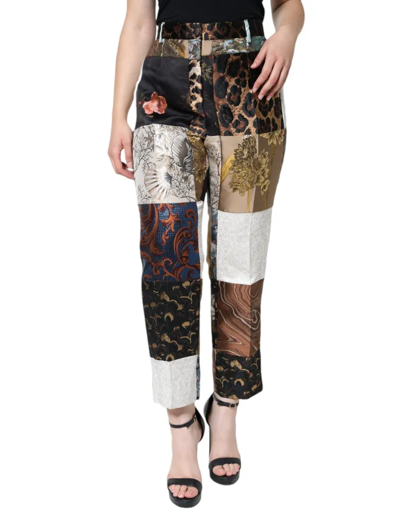 Dolce & Gabbana Women's Multicolor Patchwork Jacquard High Waist Pants Cotton Multicolor