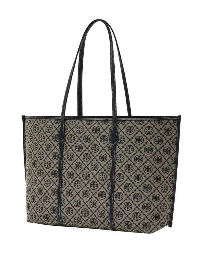 Tory Burch Women's Perry T-Monogram Shopping Bag -  Cotton Navy Blue Totes-Shopping-Bags Navy
