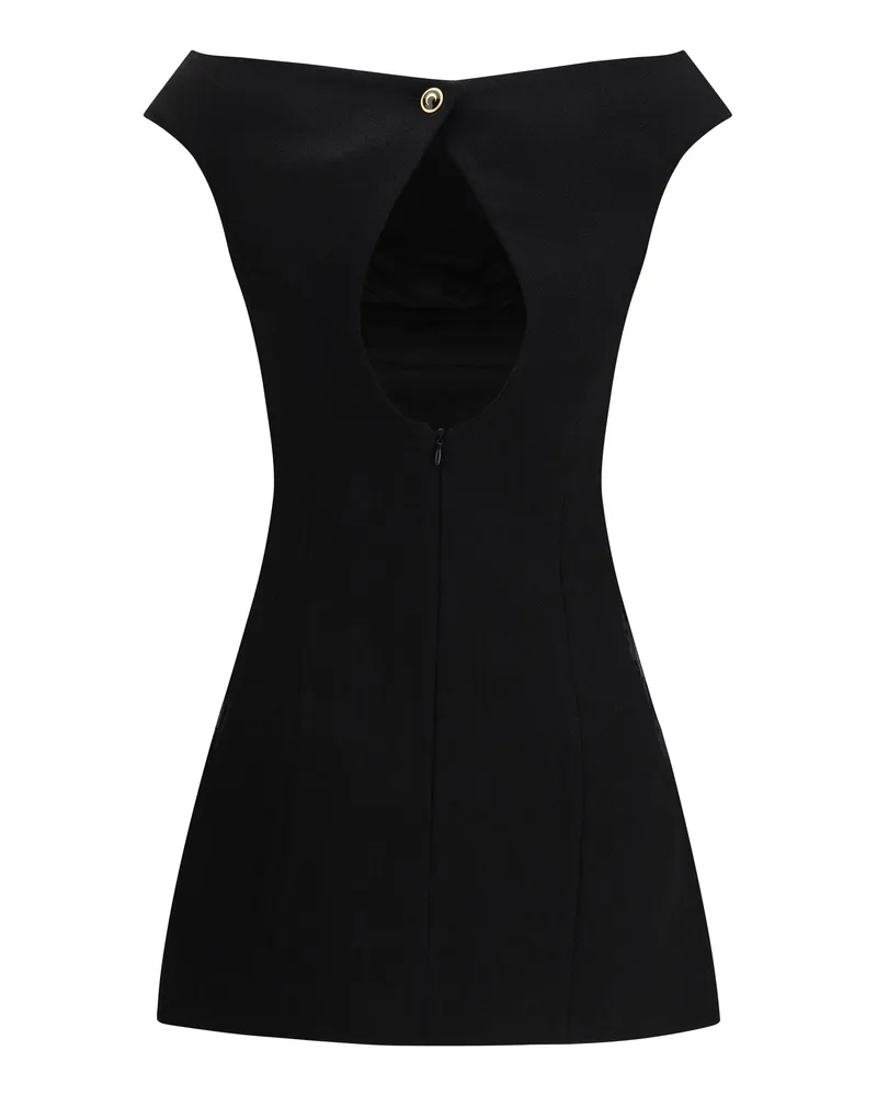 Marine Serre Women's Mini Dress Wool Bouclé Sleeveless Black Outer: Fleece Black