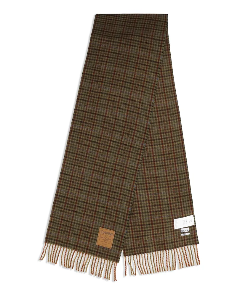 Ganni Small Check Wool Scarf — Multicolor Multicolor