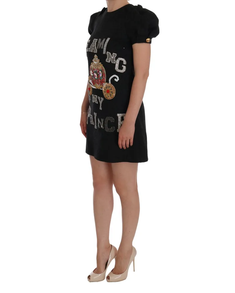 Dolce & Gabbana Women's Gray Crystal Dreaming Of My Prince Dress Wool Black