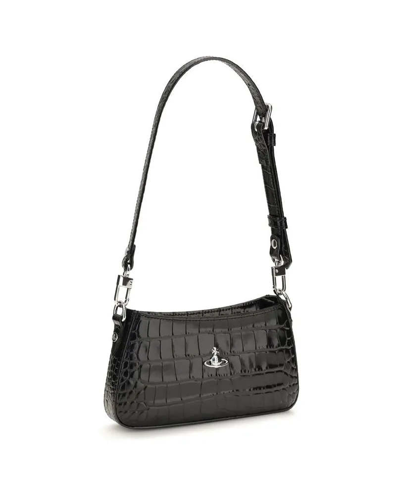 Vivienne Westwood Tasha Phone Calfskin Leather Shoulder Bag — Black Black