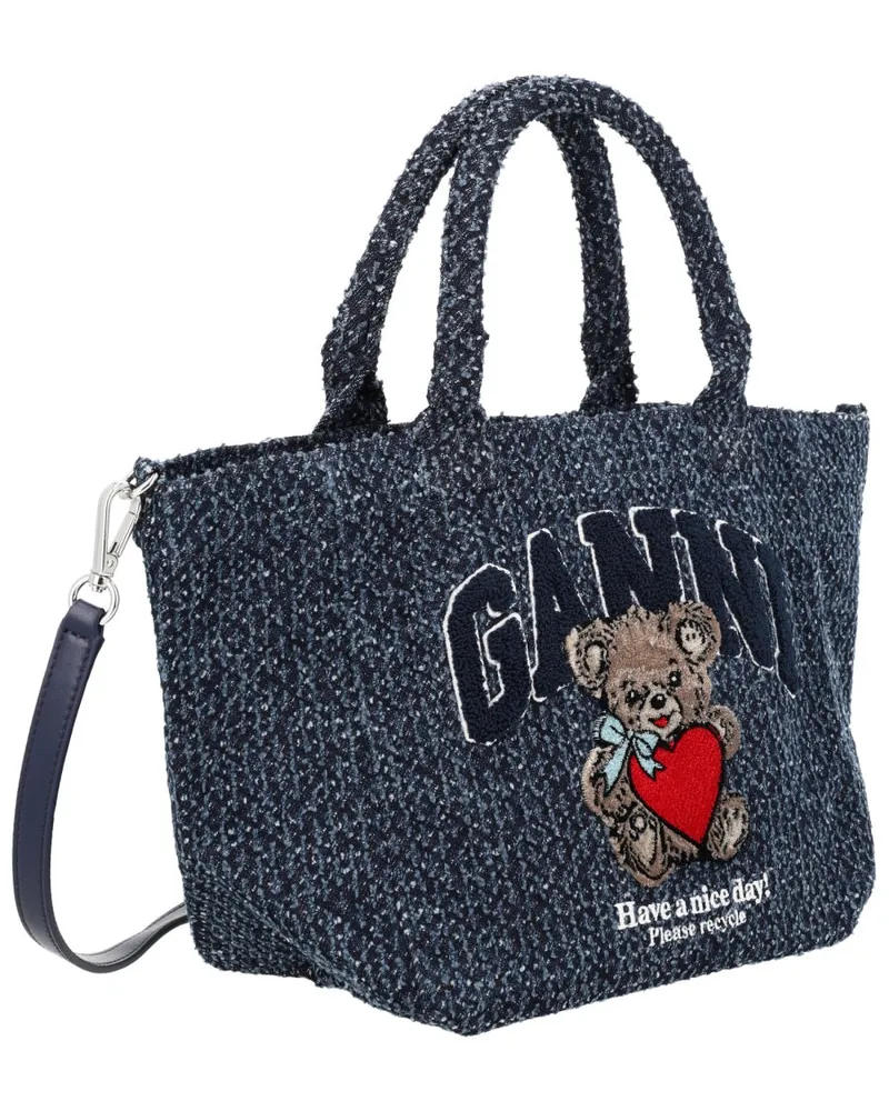 Ganni Women's Tote Bag Denim Organic Cotton Handbags Hand Blue