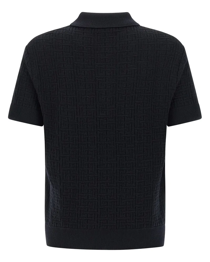 Balmain Men's Blue Wool Polo Shirt Black
