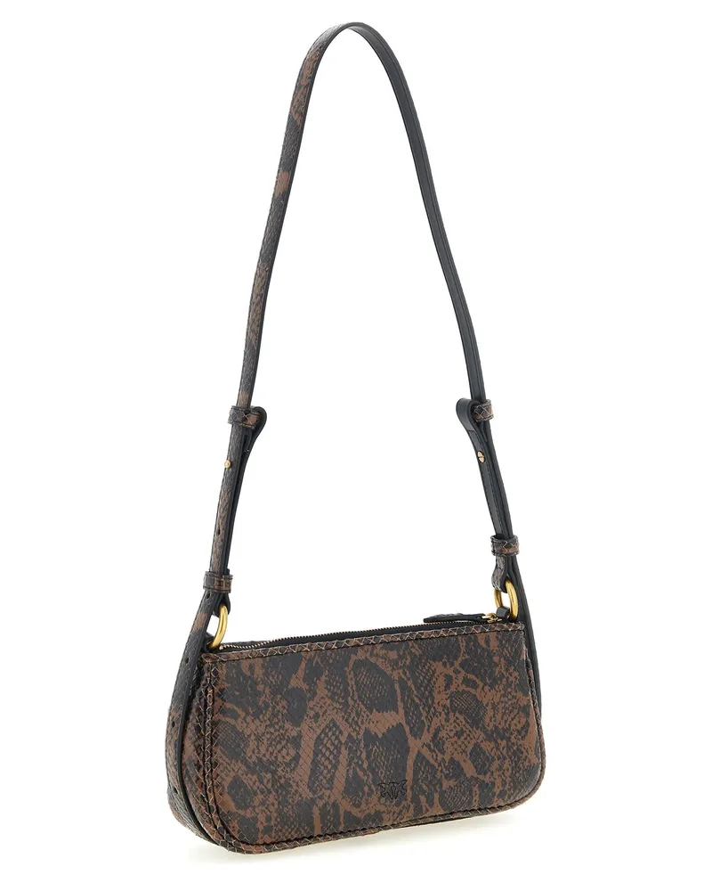 Pinko Python-Print Leather Shoulder Bag — Brown Brown