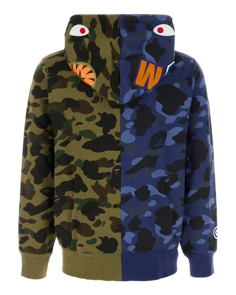 BAPE Men's Printed Cotton Split Camo Shark Sweatshirt Navy Exterior: Felpe Sweater Navy